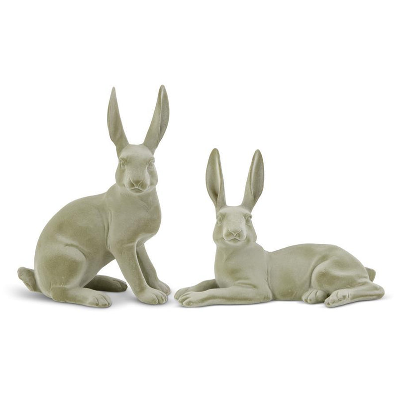 Design Shop Set of 2 Green Velvet Resin Bunnies