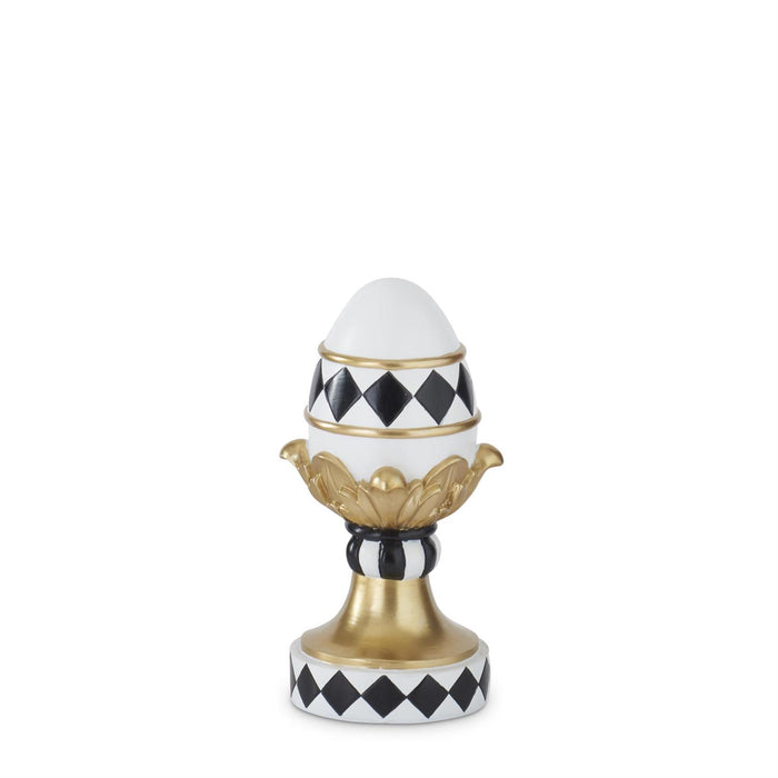 Design Shop 9 Inch White Gold & Black Easter Egg on Pedestal
