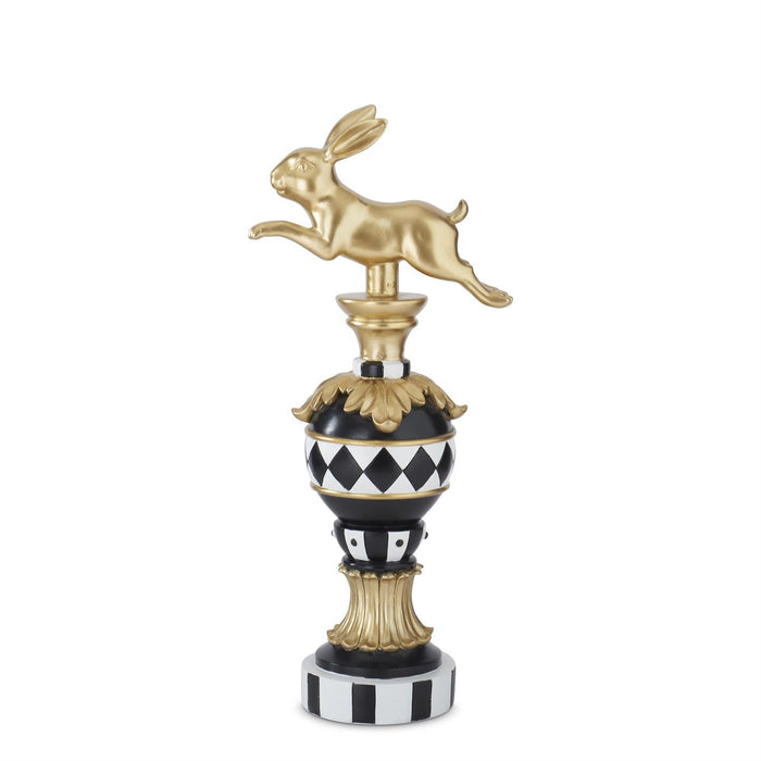 Design Shop 16.75 Inch Gold Black & White Prancing Easter Bunny Finial