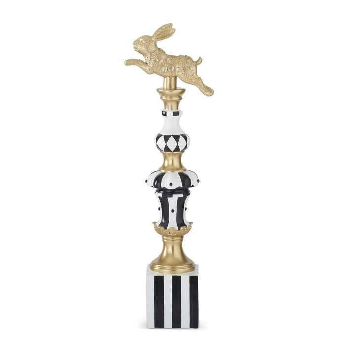 Design Shop 24.5" Gold, Black and White Prancing Easter Bunny Finial