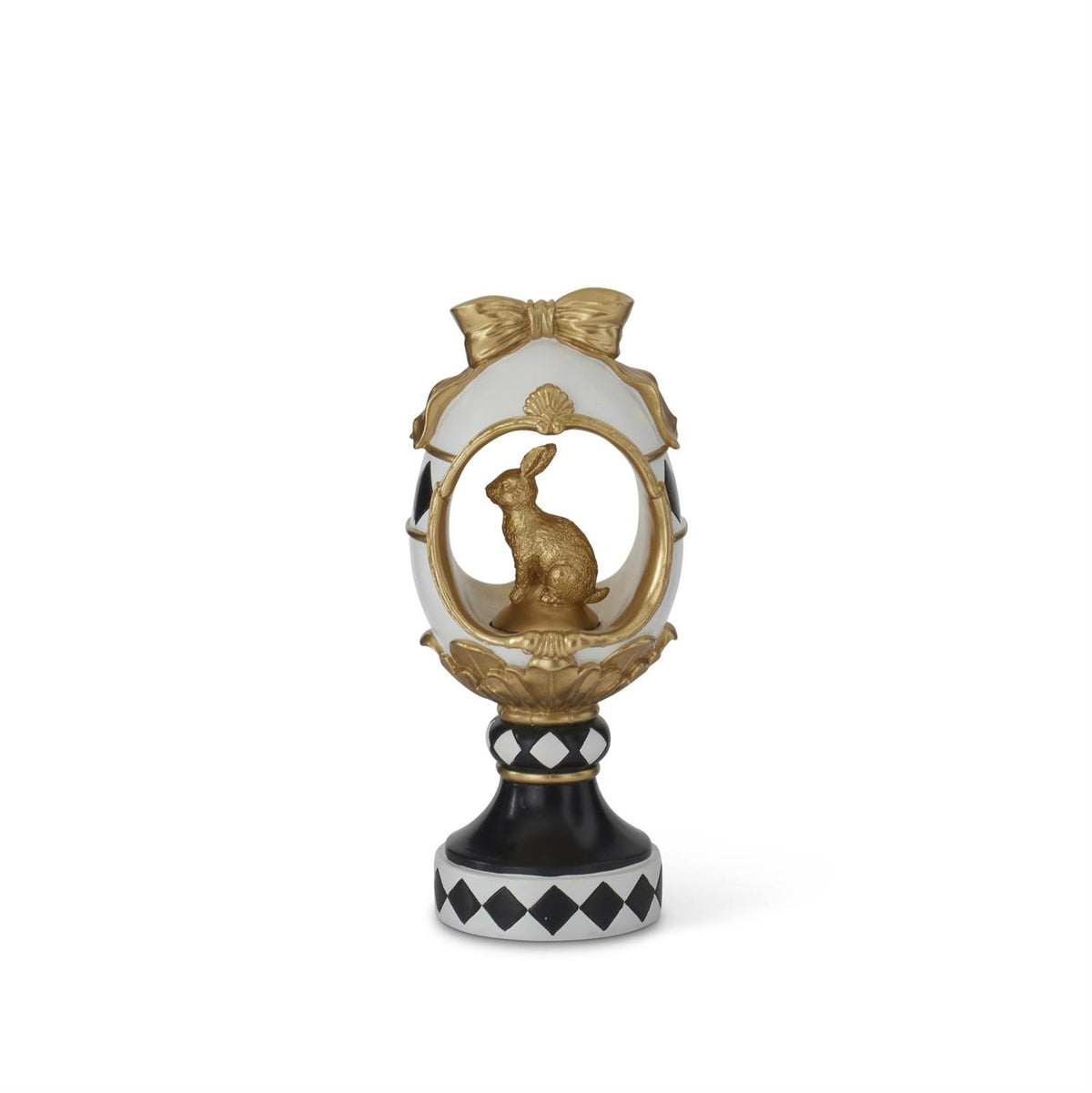 Design Shop 11.75 Inch White Gold & Black Easter Egg Cutout w/Bunny Easter Finial