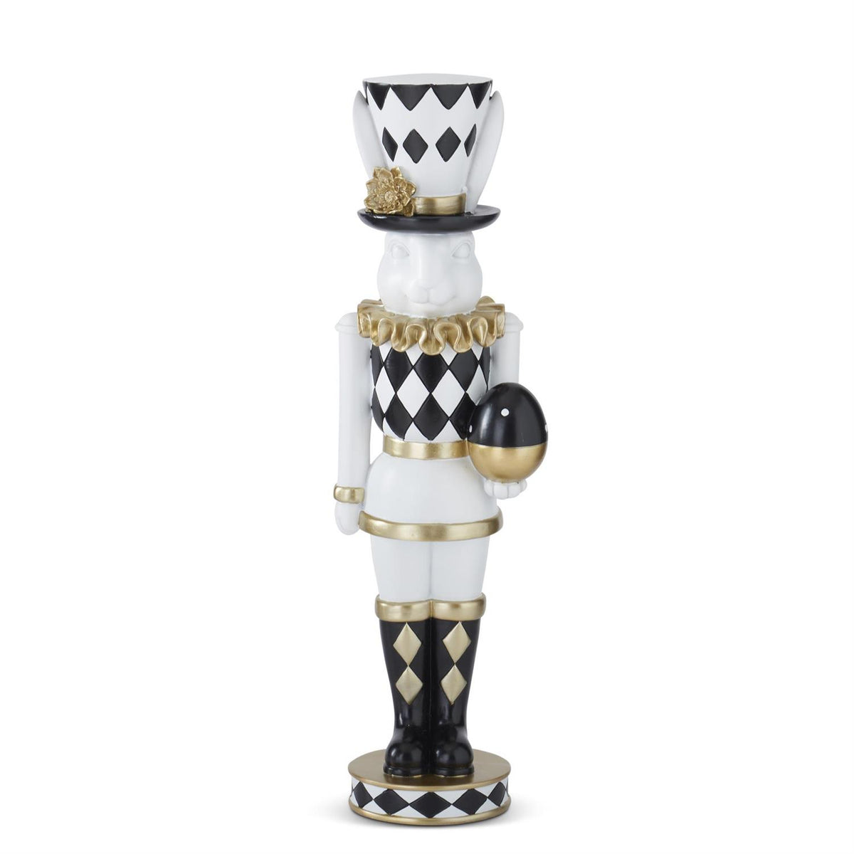 Design Shop 17.75 Inch White Black & Gold Easter Bunny Soldier Holding Egg