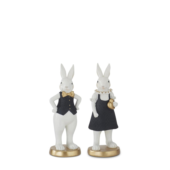 Design Shop Assorted 8 Inch Black & Gold Resin Easter Bunnies Set of 2