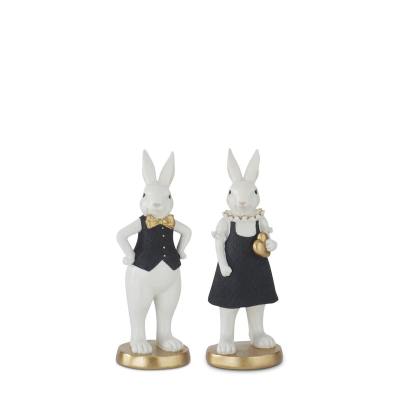 Design Shop Assorted 8 Inch Black & Gold Resin Easter Bunnies Set of 2