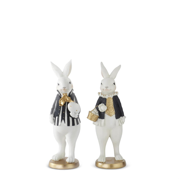 Design Shop Assorted 9.75 Inch Black & Gold Resin Easter Bunnies, Set of 2