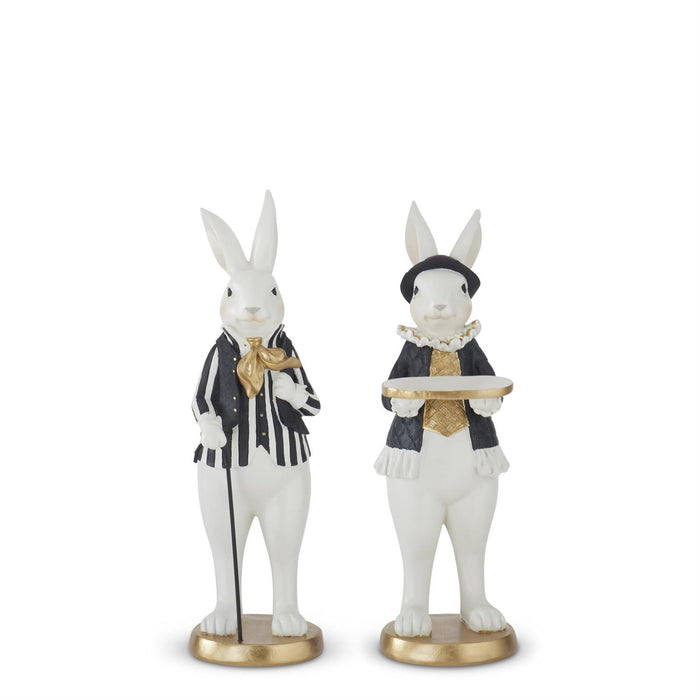 Design Shop Assorted 12 Inch Black & Gold Resin Easter Bunnies, Set of 2