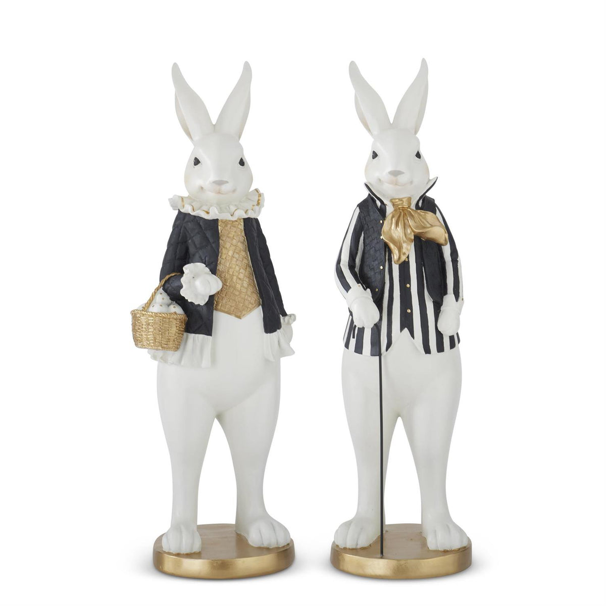 Design Shop Assorted 20.5 Inch Black & Gold Resin Easter Bunnies. Set of 2.
