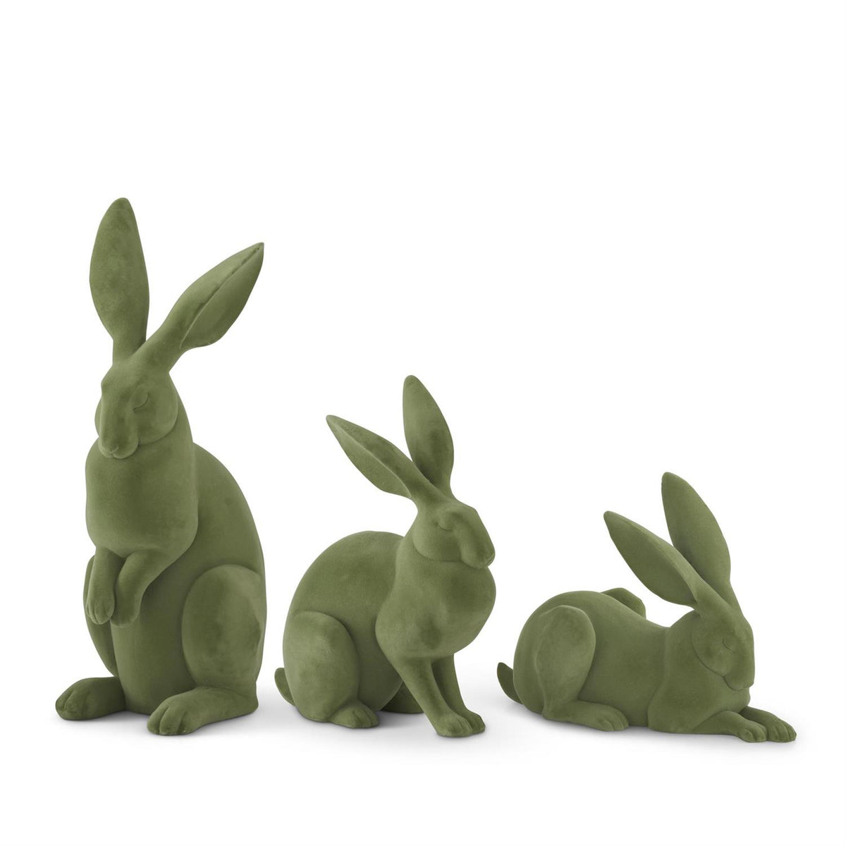 Design Shop Set Of 3 Sage Green Flocked Rabbits