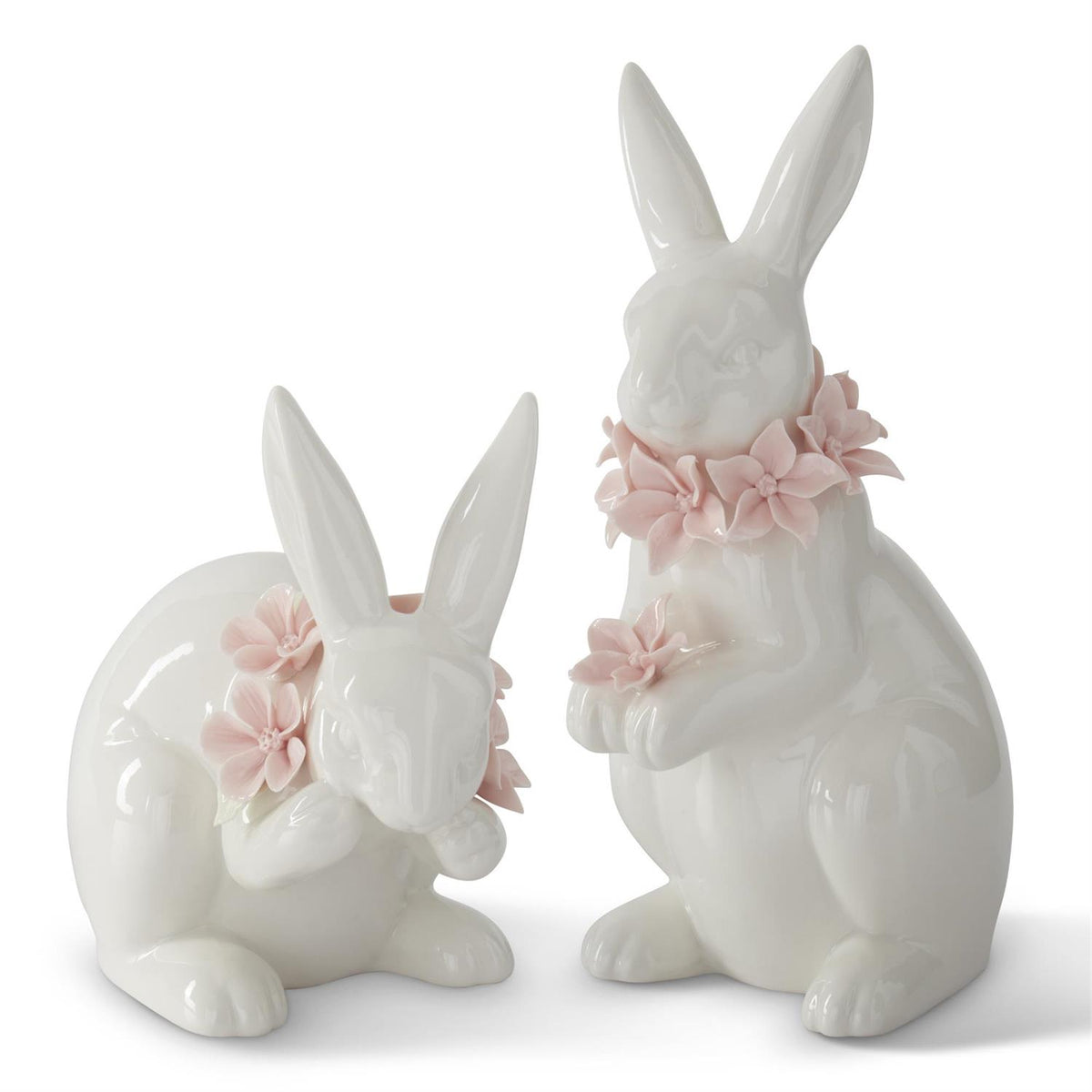 Design Shop Set Of 2 White Ceramic Easter Bunnies With Pink Flowers
