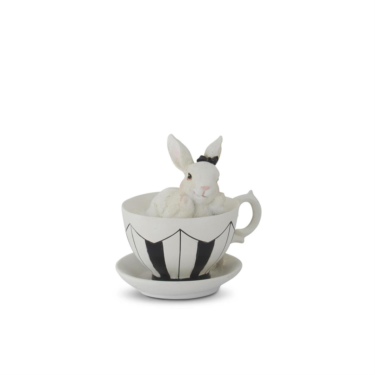 Design Shop Assorted 3.25 Inch White Resin Bunnies In Black & White Teacups (4