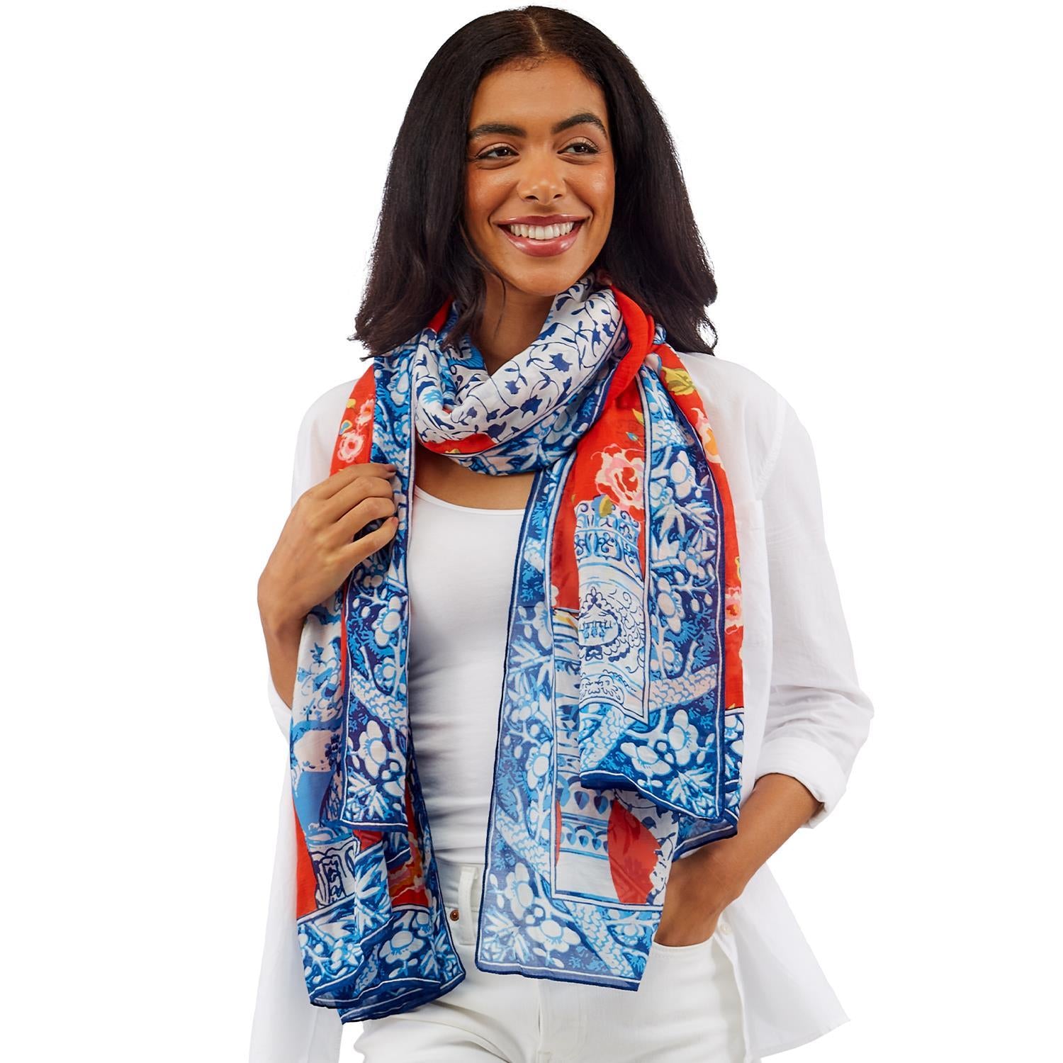 Design Shop Blue Vase Print Red Scarf – Design Shop By Shell