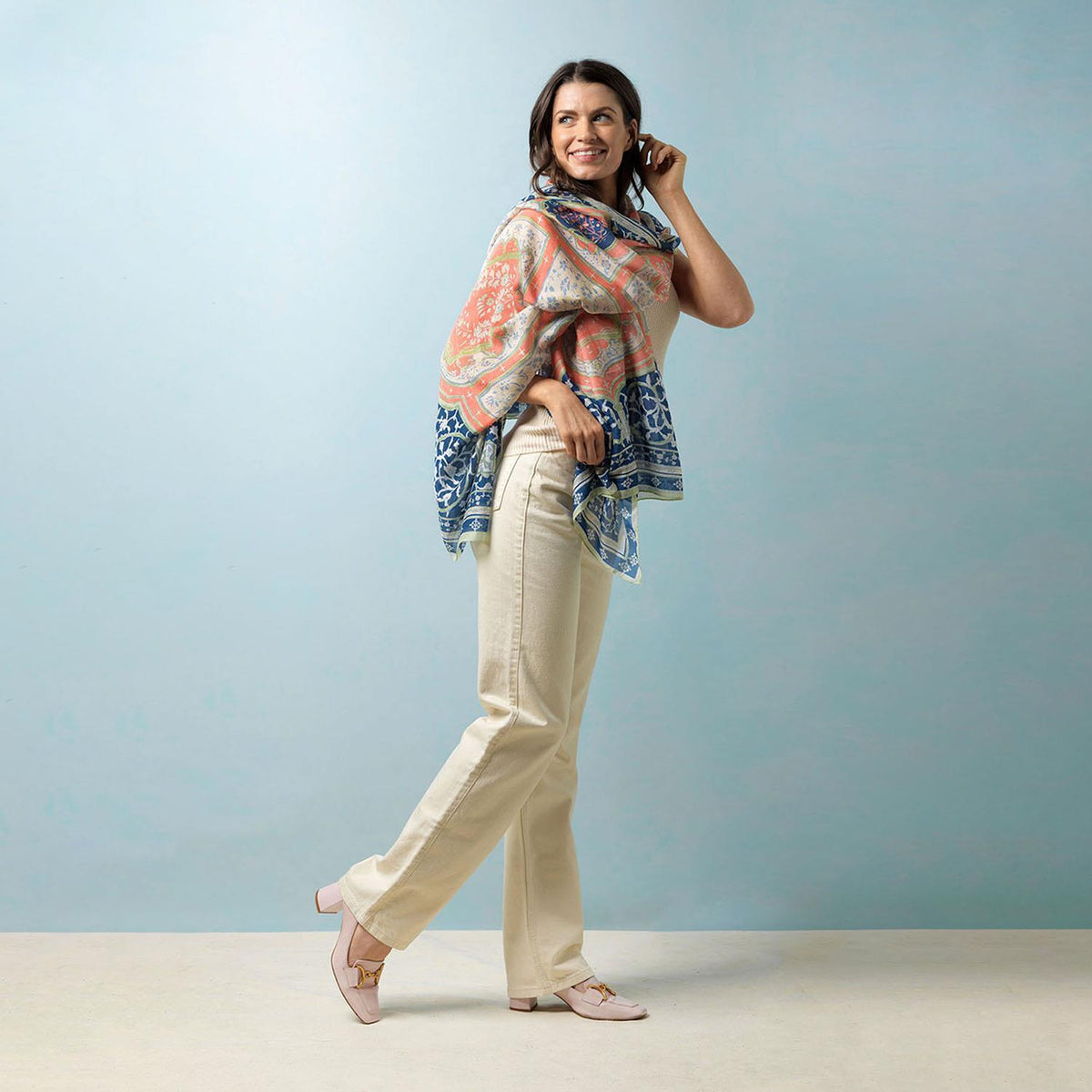 Design Shop Indian Summer Blue Print Scarf - Viscose/Modal