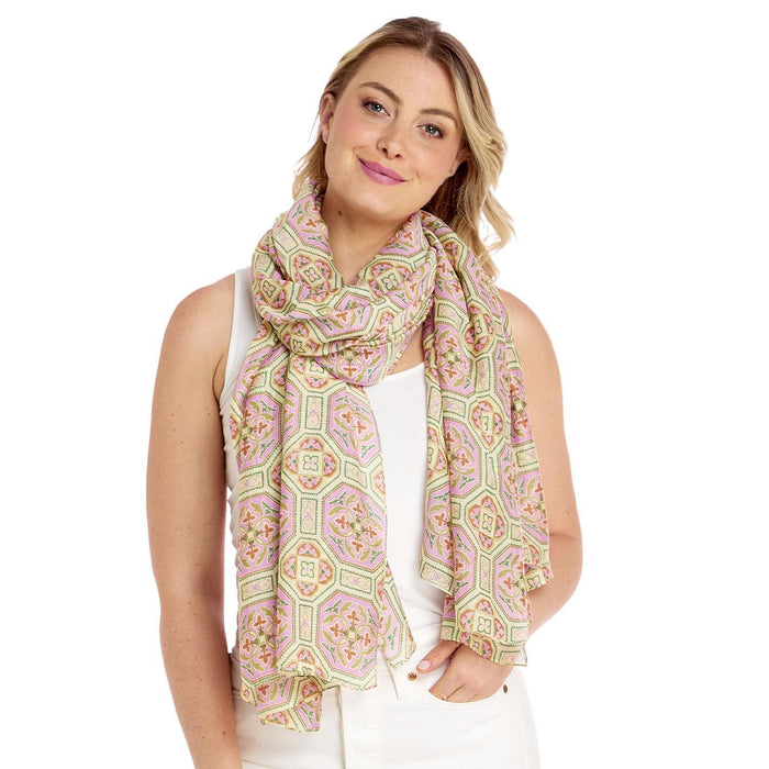 Design Shop Vintage Tiles Pink Scarf - Viscose/Modal