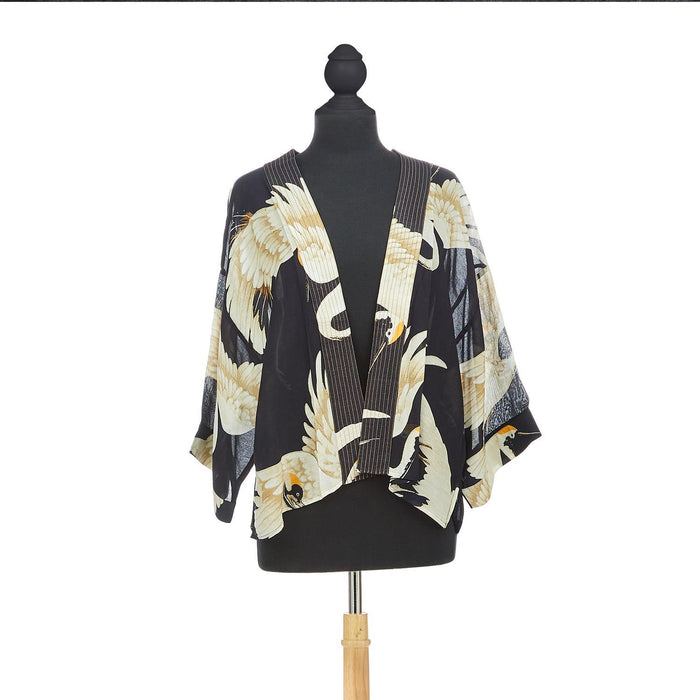 Design Shop Heron Print Black Short Kimono