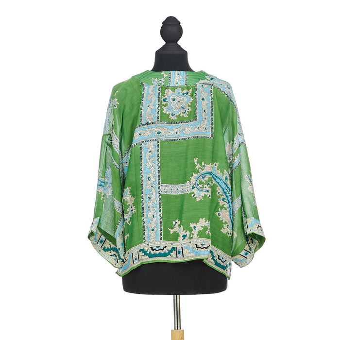 Design Shop Handkerchief Print Green Short Kimono