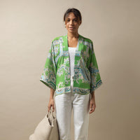 Design Shop Handkerchief Print Green Short Kimono