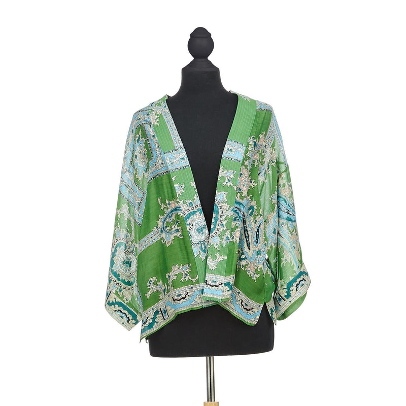 Design Shop Handkerchief Print Green Short Kimono