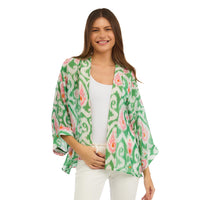 Design Shop Ikat Print Green Short Kimono - Viscose/Modal