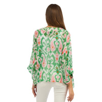 Design Shop Ikat Print Green Short Kimono - Viscose/Modal