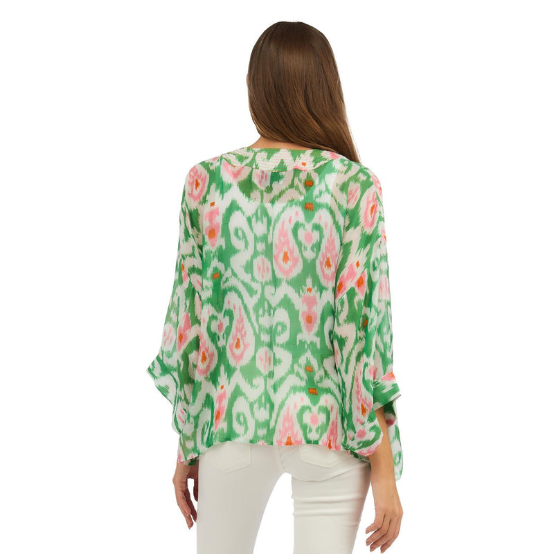 Design Shop Ikat Print Green Short Kimono - Viscose/Modal