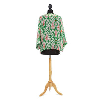 Design Shop Ikat Print Green Short Kimono - Viscose/Modal