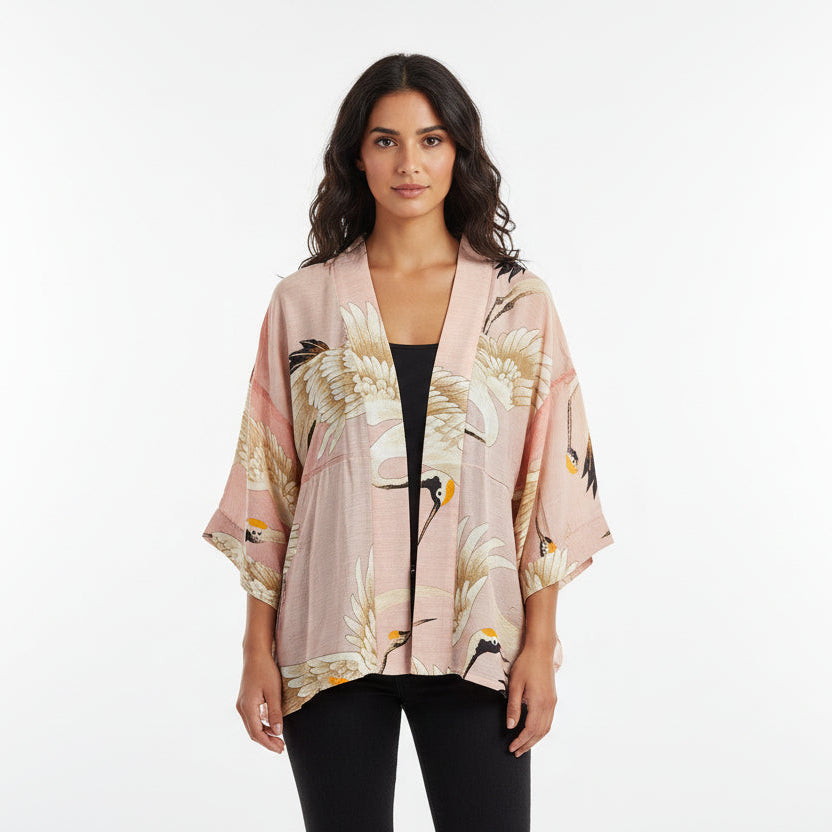 Design Shop Pink Heron Short Kimono - Viscose/Modal