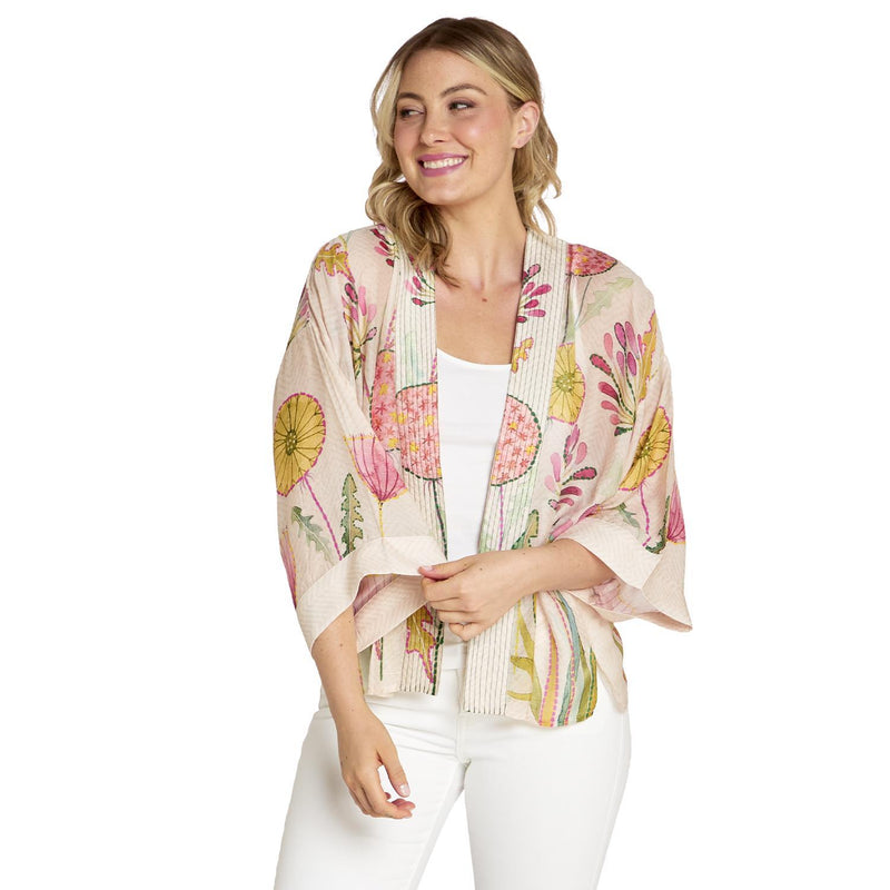 Design Shop Pop Flowers Pink Short Kimono - Viscose/Modal