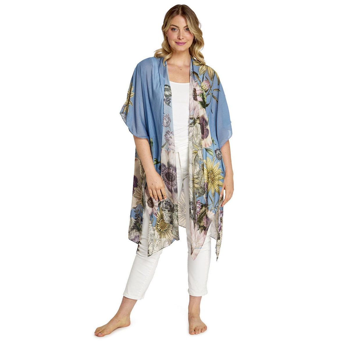 Design Shop Daisy Cornflower Blue Long Kimono - Viscose/Modal
