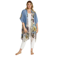 Design Shop Daisy Cornflower Blue Long Kimono - Viscose/Modal