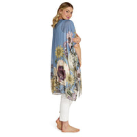 Design Shop Daisy Cornflower Blue Long Kimono - Viscose/Modal