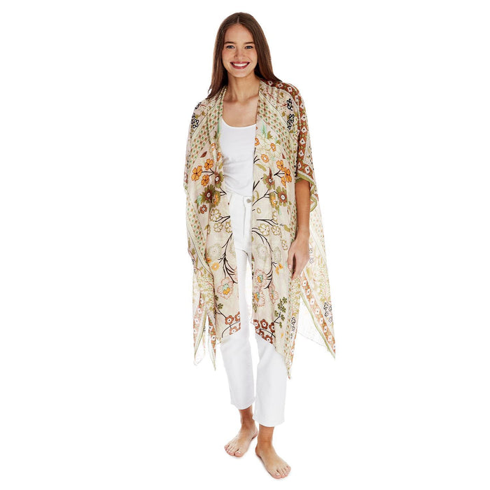Design Shop FLoral Arch Print Long Kimono - Viscose/Modal