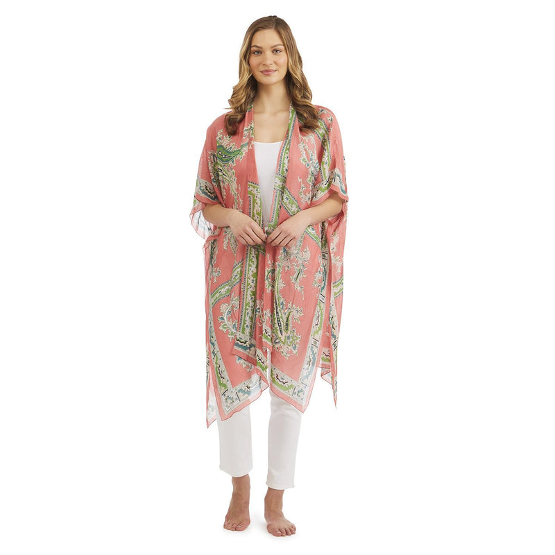 Design Shop Handkerchief Print Coral Long Kimono