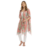 Design Shop Handkerchief Print Coral Long Kimono