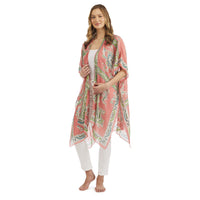 Design Shop Handkerchief Print Coral Long Kimono