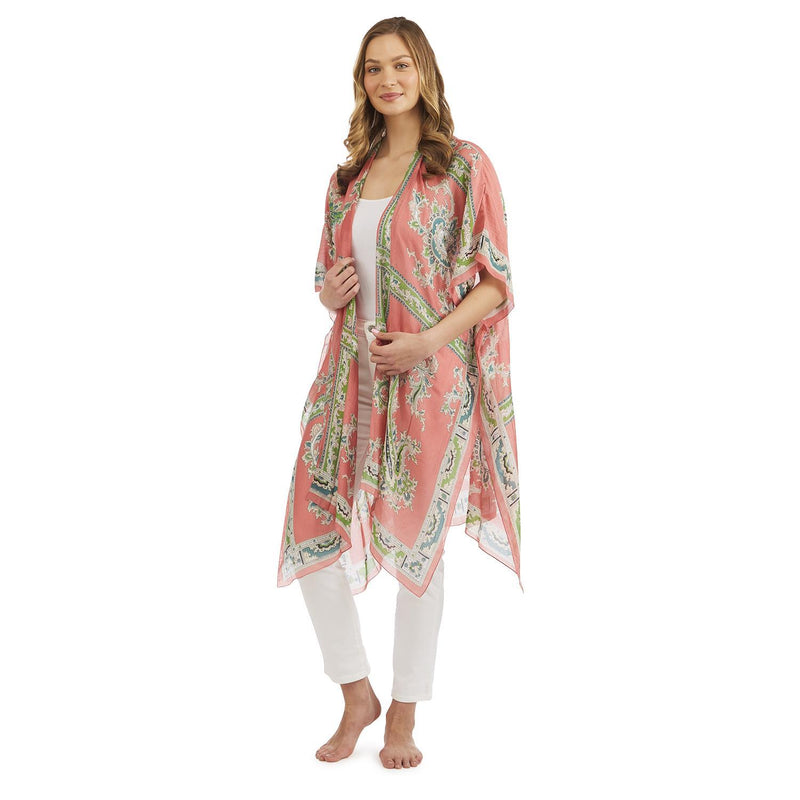 Design Shop Handkerchief Print Coral Long Kimono