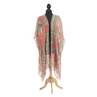 Design Shop Handkerchief Print Coral Long Kimono