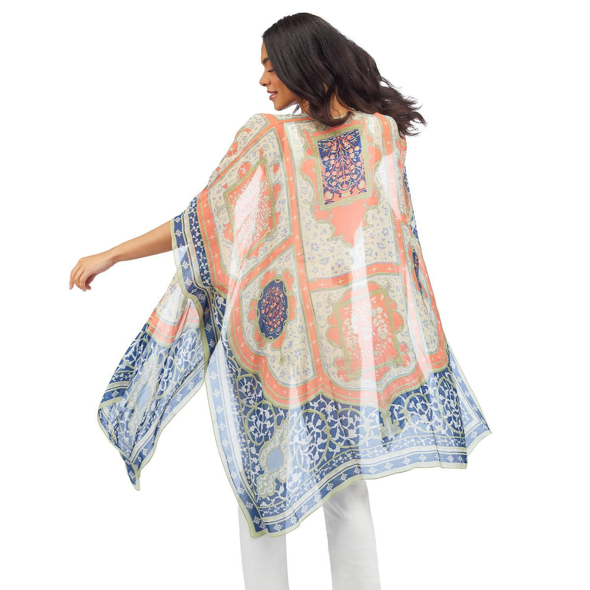 Design Shop Indian Summer Blue Print Long Kimono - Viscose/Modal