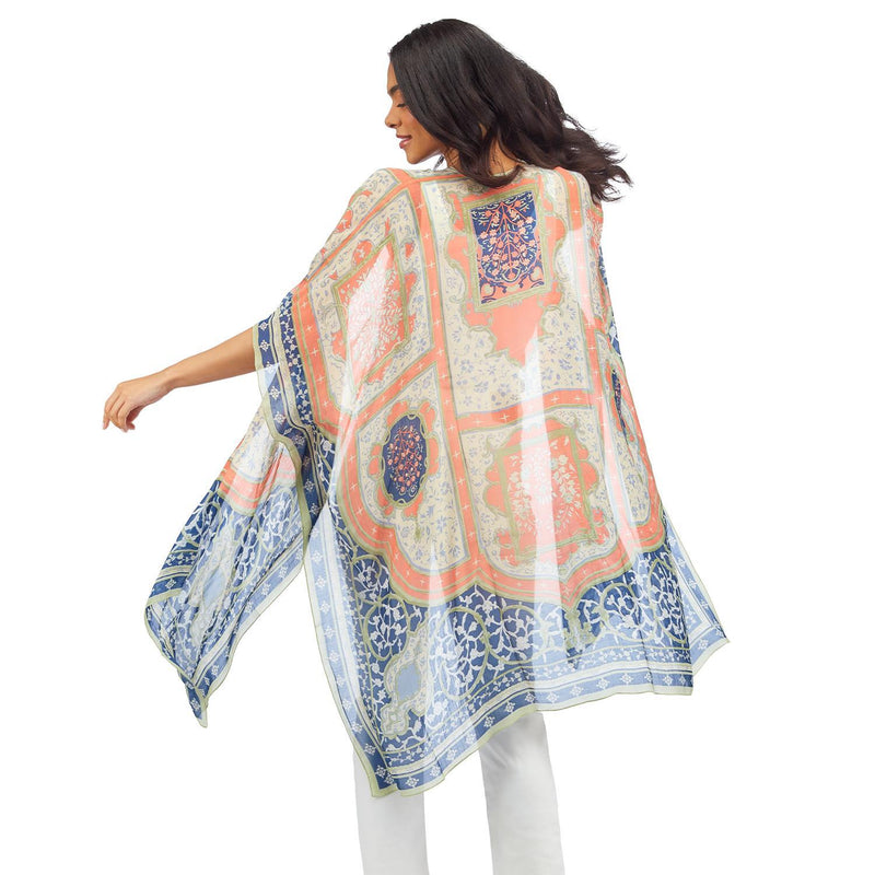 Design Shop Indian Summer Blue Print Long Kimono - Viscose/Modal