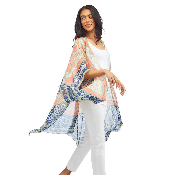 Design Shop Indian Summer Blue Print Long Kimono - Viscose/Modal