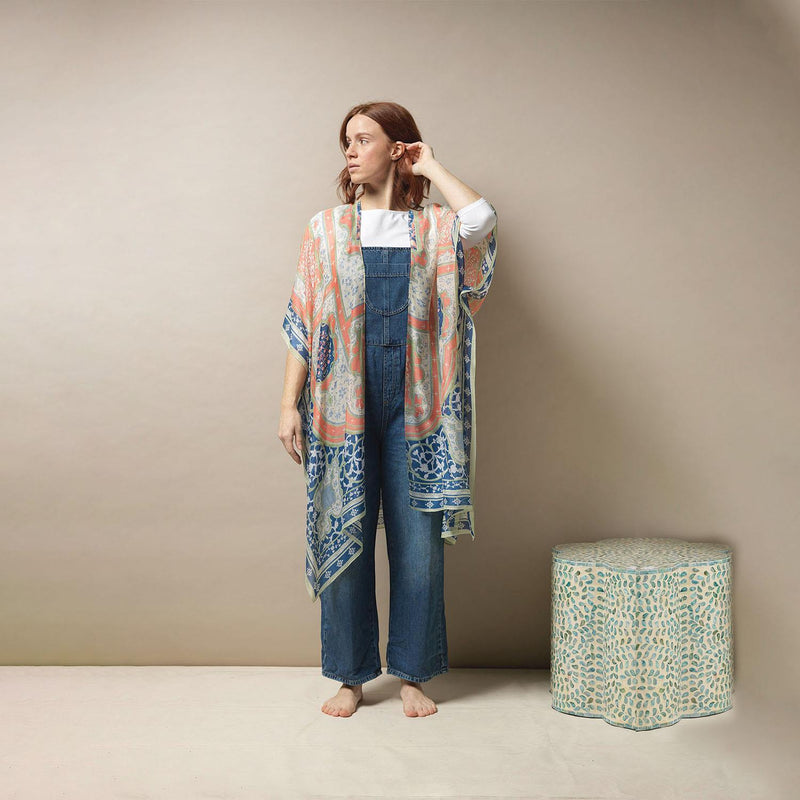 Design Shop Indian Summer Blue Print Long Kimono - Viscose/Modal
