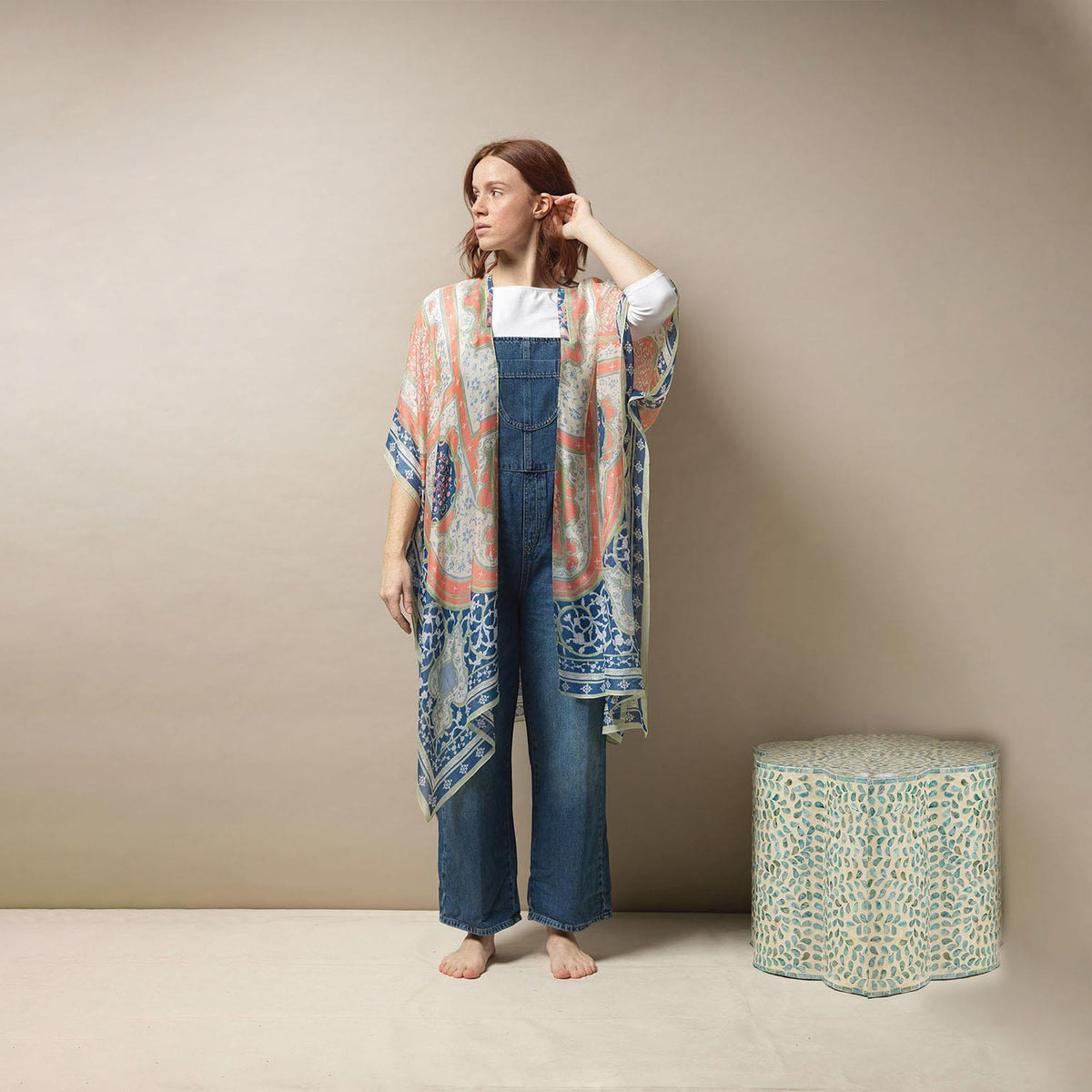 Design Shop Indian Summer Blue Print Long Kimono - Viscose/Modal
