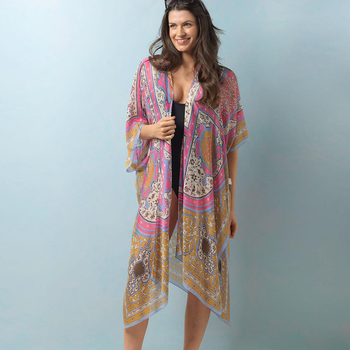 Design Shop Indian Summer Pink Long Kimono - Viscose/Modal