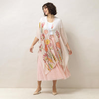 Design Shop Pop Flowers Pink Long Kimono - Viscose/Modal