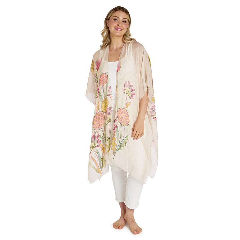 Design Shop Pop Flowers Pink Long Kimono - Viscose/Modal
