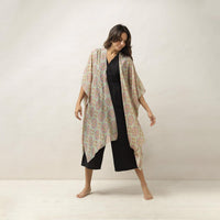 Design Shop Vintage Tiles Pink Long Kimono - Viscose/Modal