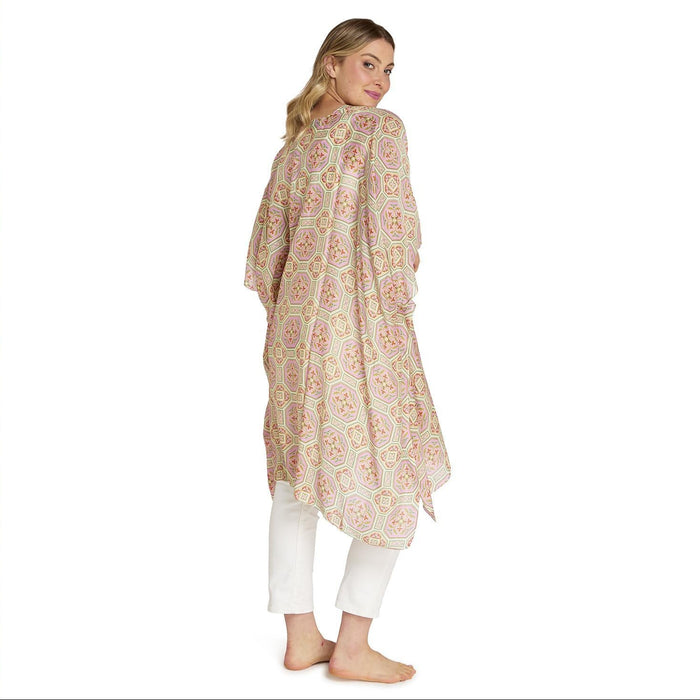 Design Shop Vintage Tiles Pink Long Kimono - Viscose/Modal
