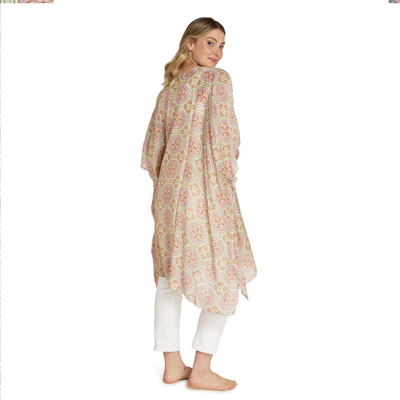 Design Shop Vintage Tiles Pink Long Kimono - Viscose/Modal