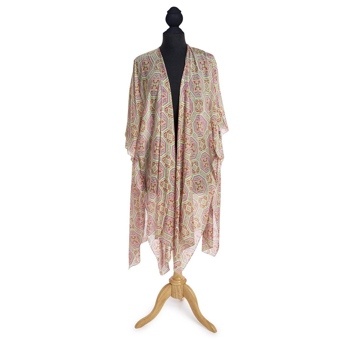 Design Shop Vintage Tiles Pink Long Kimono - Viscose/Modal