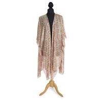 Design Shop Vintage Tiles Pink Long Kimono - Viscose/Modal