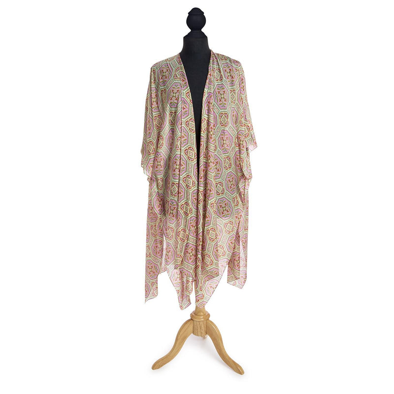 Design Shop Vintage Tiles Pink Long Kimono - Viscose/Modal